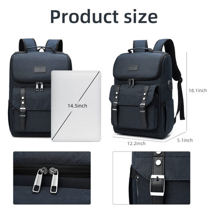 Vintage Backpack Travel Laptop Backpack with usb Charging Port 18 Inch, Black