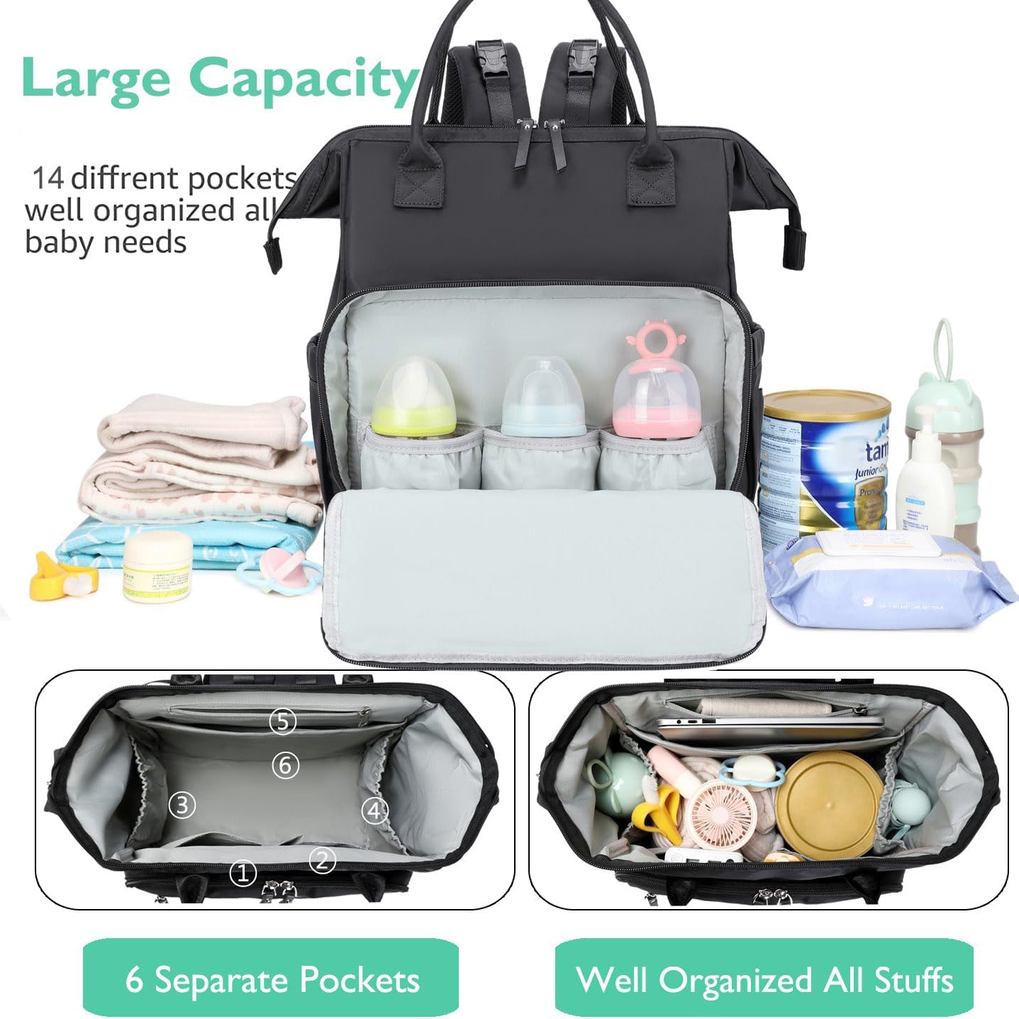 Convertible Diaper Bag Tote, Black