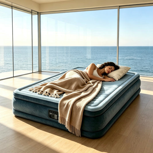 Raised Inflatable Air Mattress with Built-in Electric Pump, Flocked Air Bed for Home Guest & Camping