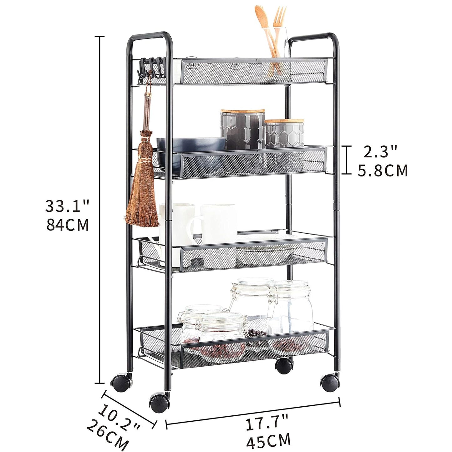 4 Tier Rolling Utility Storage Rack Cart on Wheels