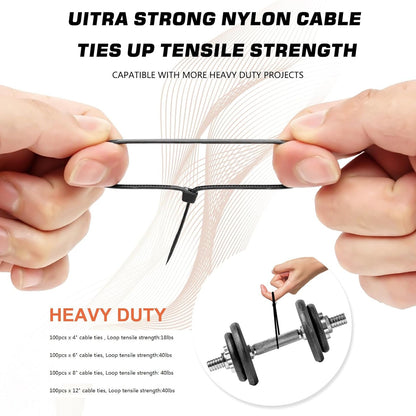 Cable Zip Ties 2 Packs / Each Pack 400 Units Assorted Sizes 12+8+6+4 Inch