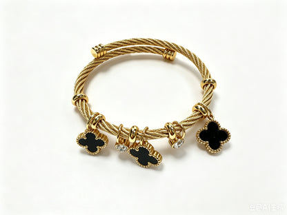 Gold-Tone Bracelet with Black Clover Charms