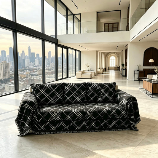 3 Piece Universal Sofa Cover, Geometric Pattern Fringe Sofa Throw Cover for Living Room