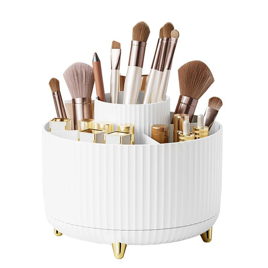 360° Rotating Makeup Brush Organizer, White