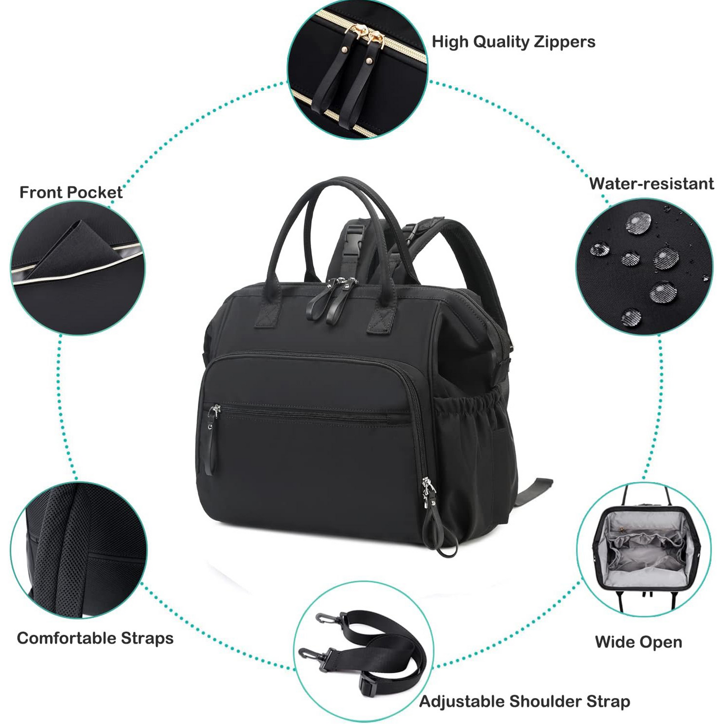 Convertible Diaper Bag Tote, Black