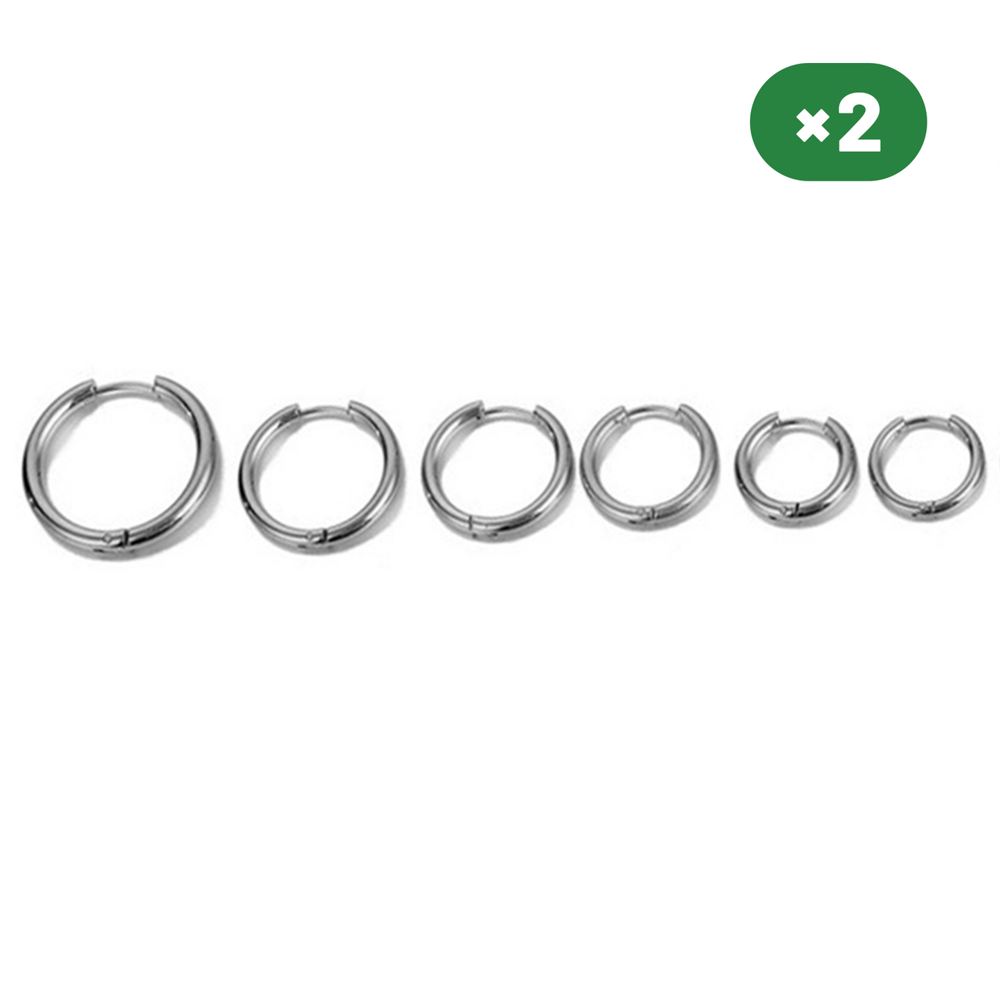 Stainless Steel Hoop Earrings Set 6 Pairs 14mm 16mm 20mm