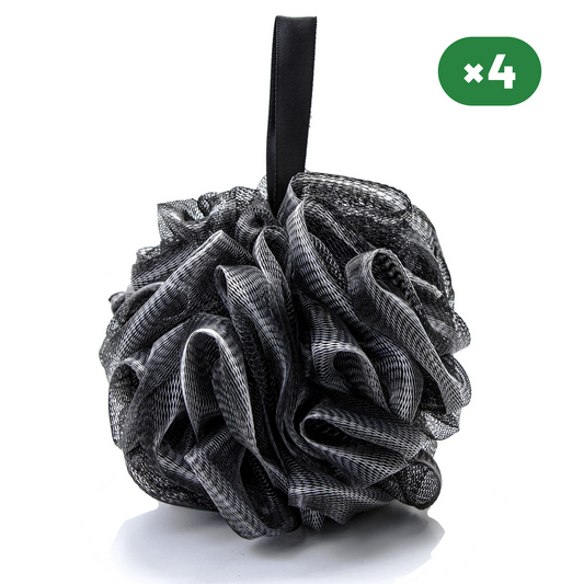 Bath Sponge Soft Mesh Shower Puff Loofah for Men 4 Units, Black