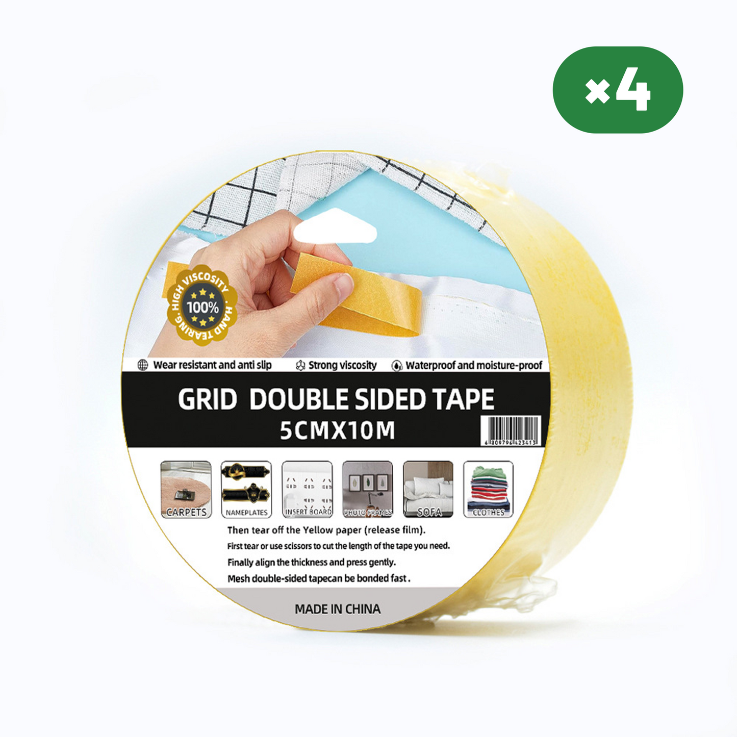 No Marks High Viscosity Adhesive Strong Double Sided Tape for Floors 5cm*10m 4 Units