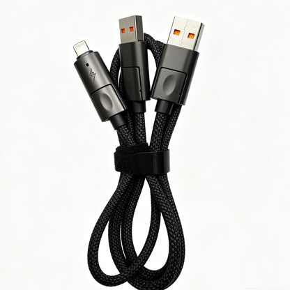 4 in 1 Multi USB Charging Cable, USB-A & USB-C to Lightning & Type-C Braided Data Cable, 1M