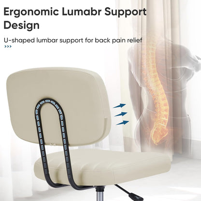 Office Desk Chair with Low Back Lumbar Support, White