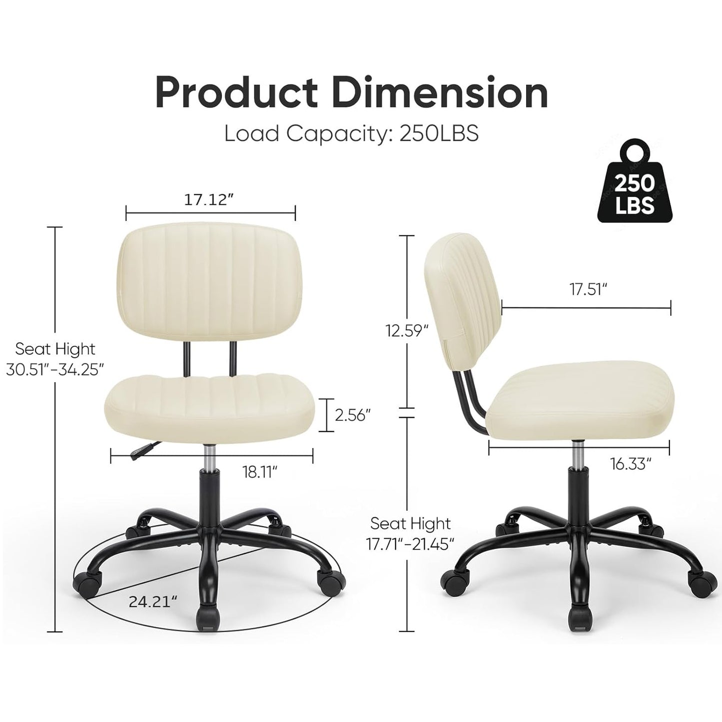 Office Desk Chair with Low Back Lumbar Support, White