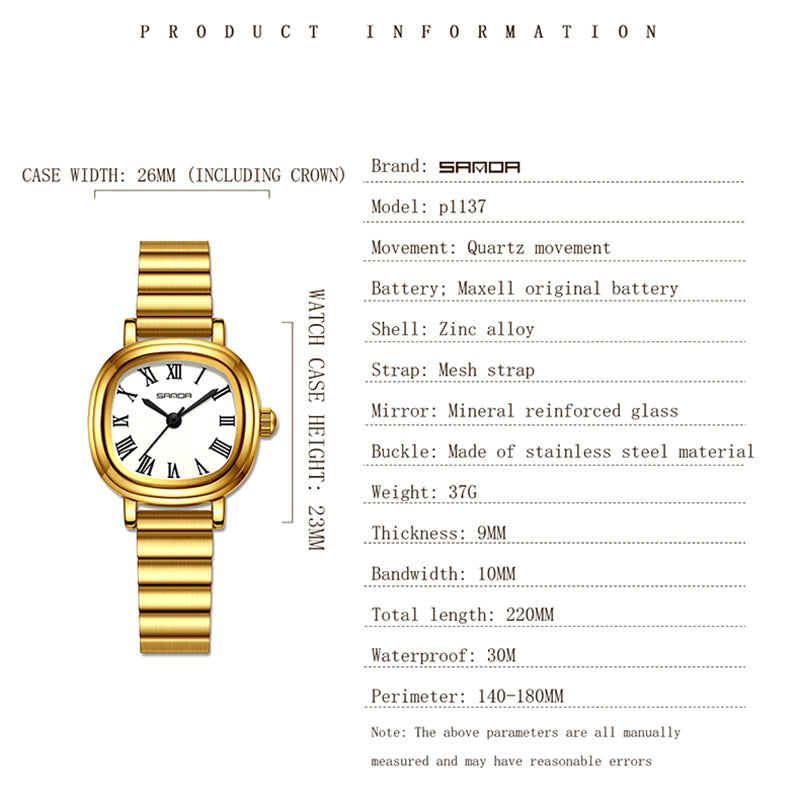 Women's Vintage Gold Watch with Square Dial, Gold
