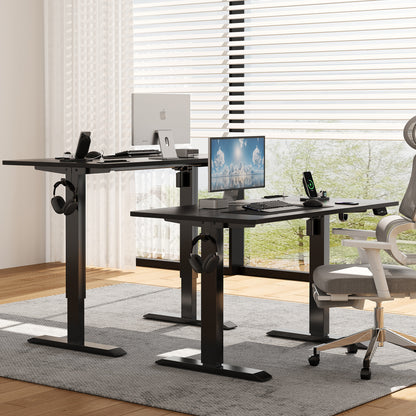 Height Adjustable Computer Desk with Power Outlets, Black