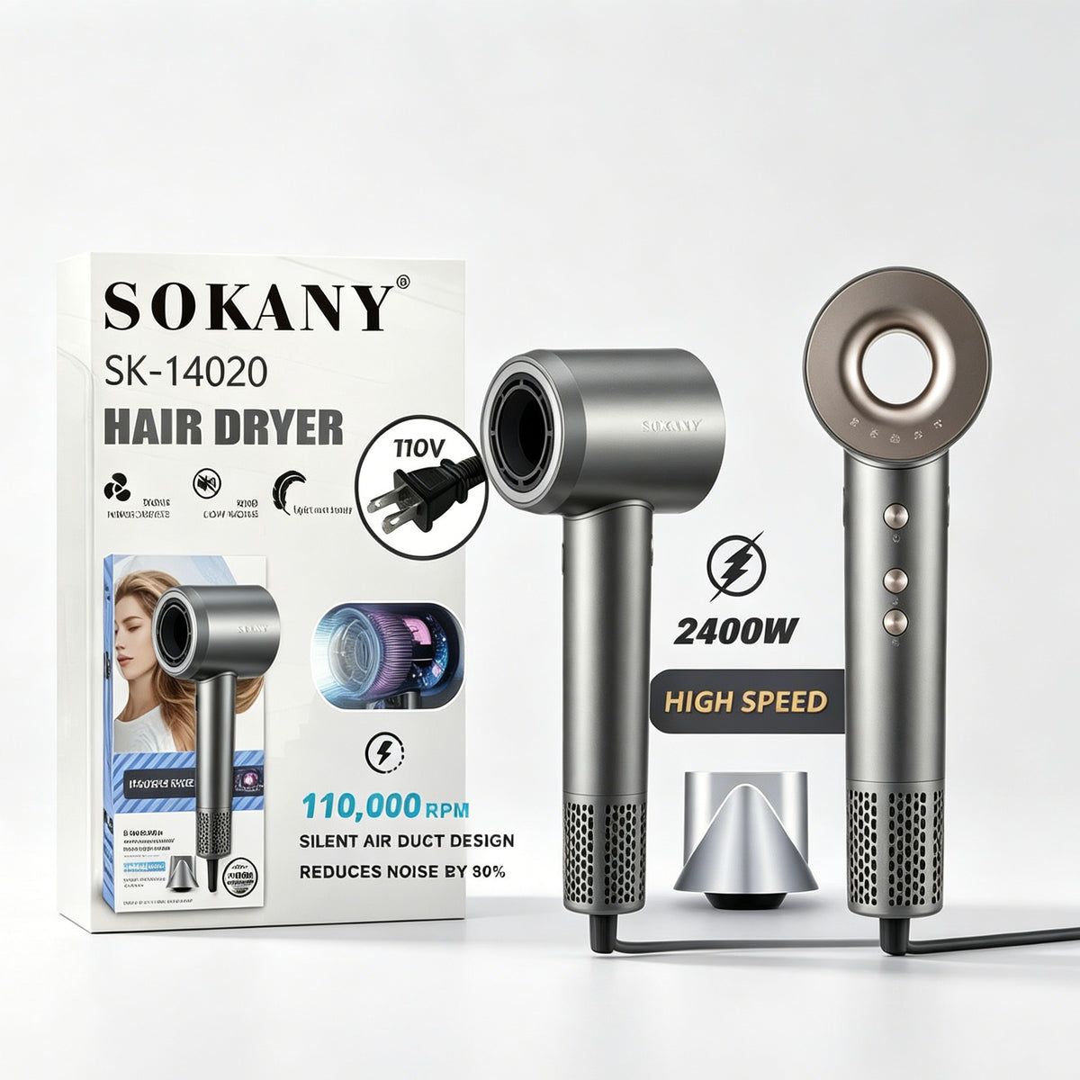 High Speed Silent Hair Dryer, 2400W Powerful Blow Dryer
