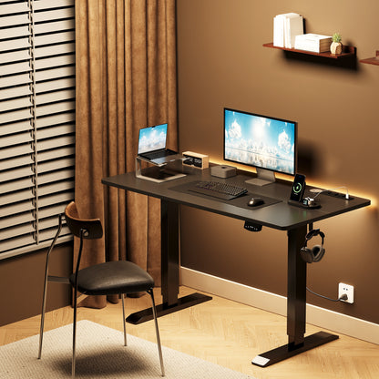 Height Adjustable Computer Desk with Power Outlets, Black