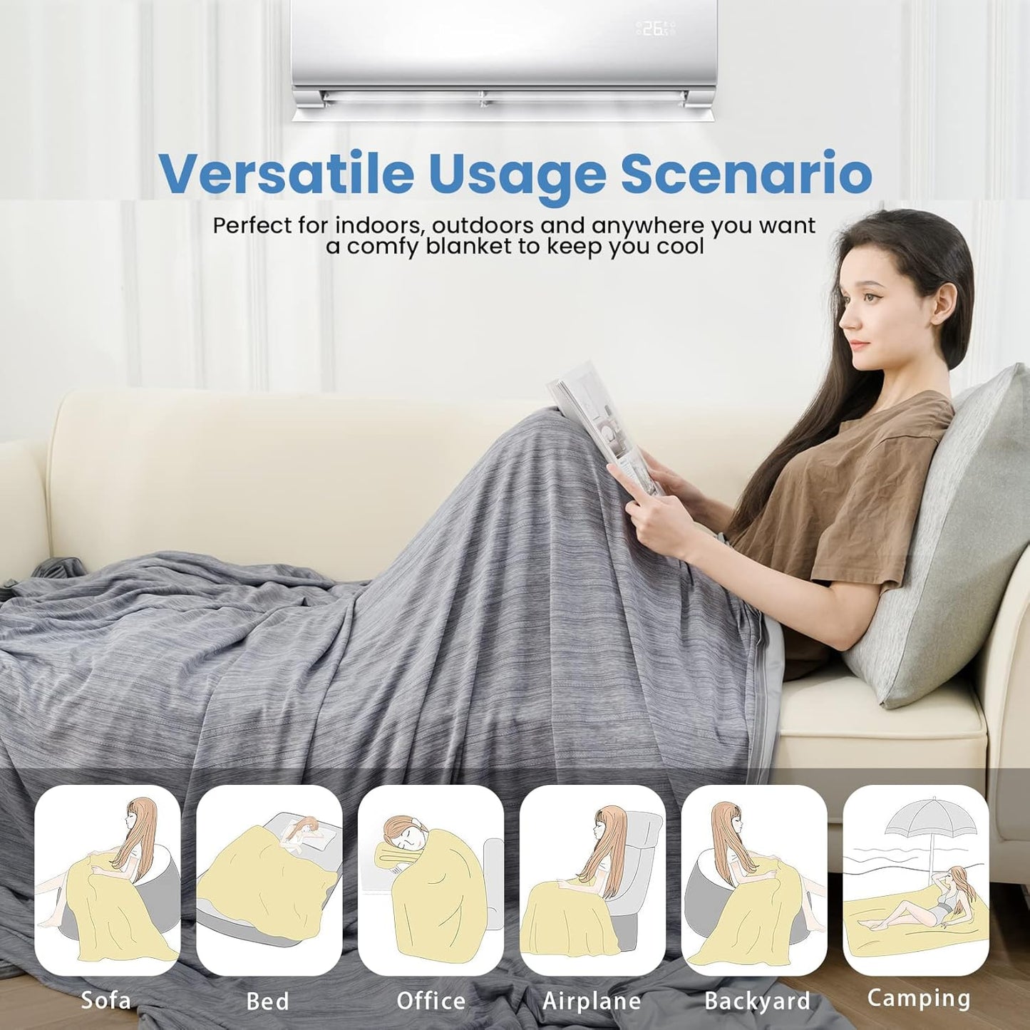 Cooling Blanket for Hot Sleepers, Grey (2 Size Options)