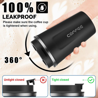 Insulated Cup Flask Stainless Steel Coffee Mug 510ML(17.24Oz)-Portable Rope