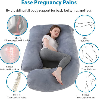 Pregnancy Pillow J-Shaped Full Body Pillow (Velvet Cover)