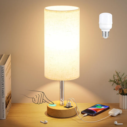 Touch Table Lamp USB A + C Charging and AC Outlet - LED Bulb Included