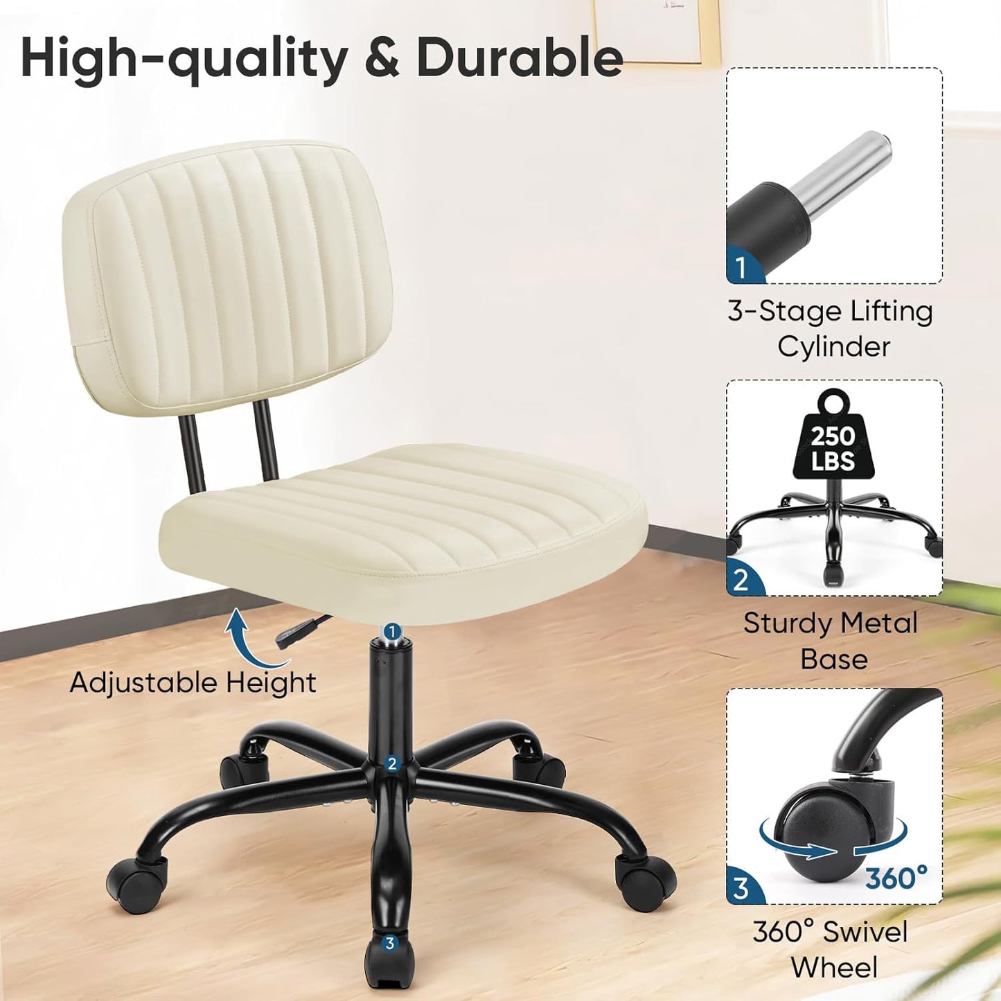 Office Desk Chair with Low Back Lumbar Support, White