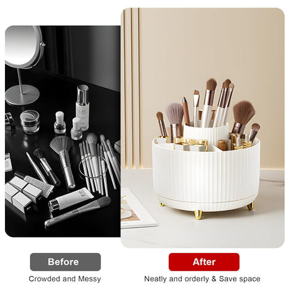 360° Rotating Makeup Brush Organizer, White