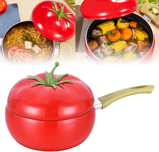 Fruit Tomato Shape Saucepot with Lid Cooker Aluminum, Red