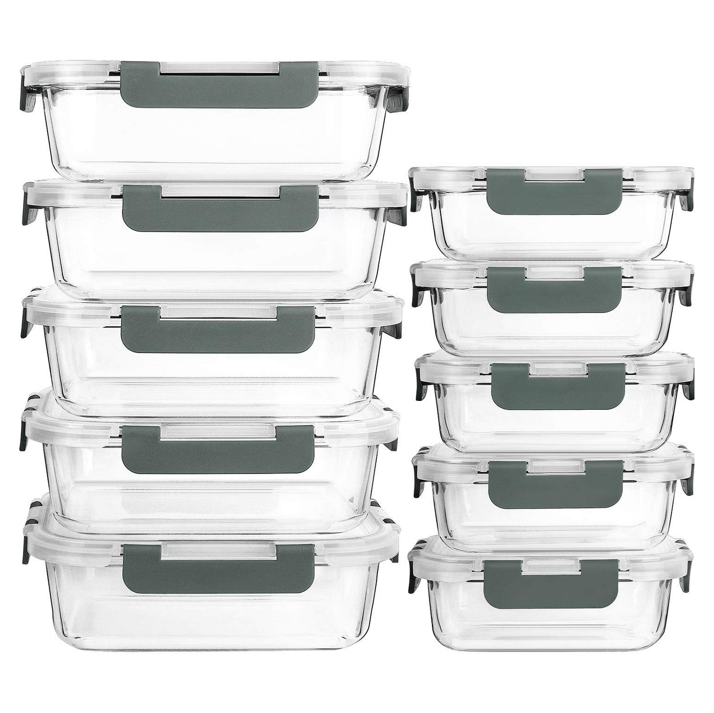 10pc Borosilicate Glass Storage Containers with Lids, Black