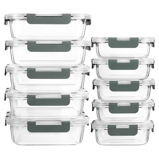 10pc Borosilicate Glass Storage Containers with Lids, Black