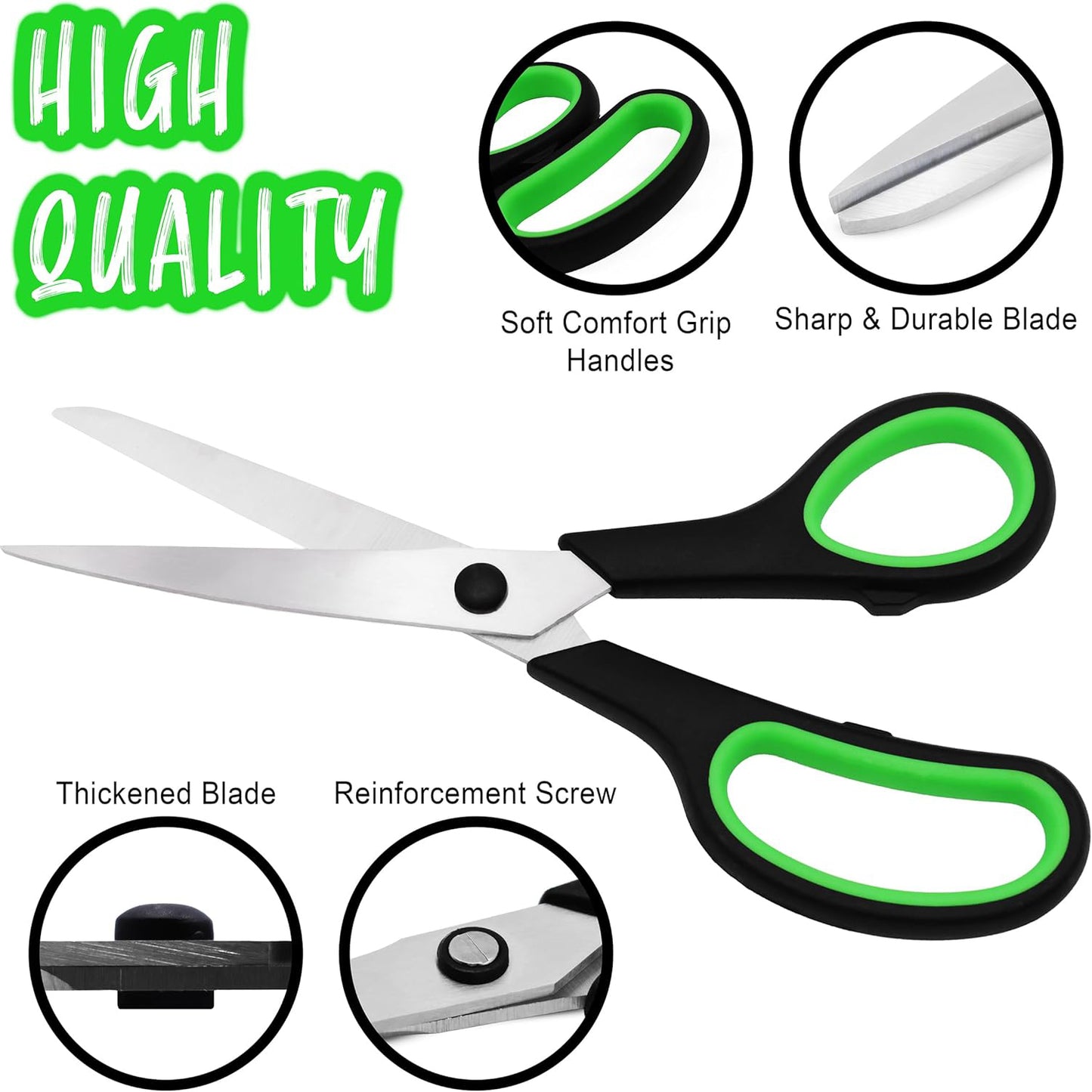 3-Pack 8.5" Heavy Duty Scissors with Ultra Sharp Blades and Comfort Grip Handles