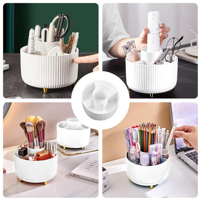 360° Rotating Makeup Brush Organizer, White