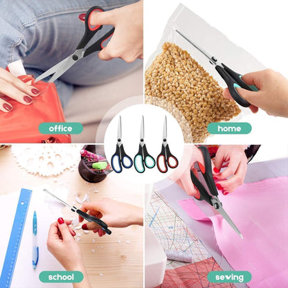 3-Pack 8.5" Heavy Duty Scissors with Ultra Sharp Blades and Comfort Grip Handles