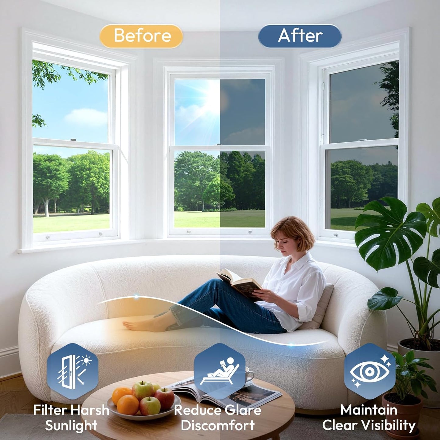 Window Privacy Film Decorative Window Sticker 17.5 x 78.7 inches