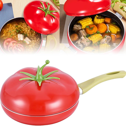 Fruit Tomato Shape Frying Pan with Lid Cooker Aluminum Alloy, Red