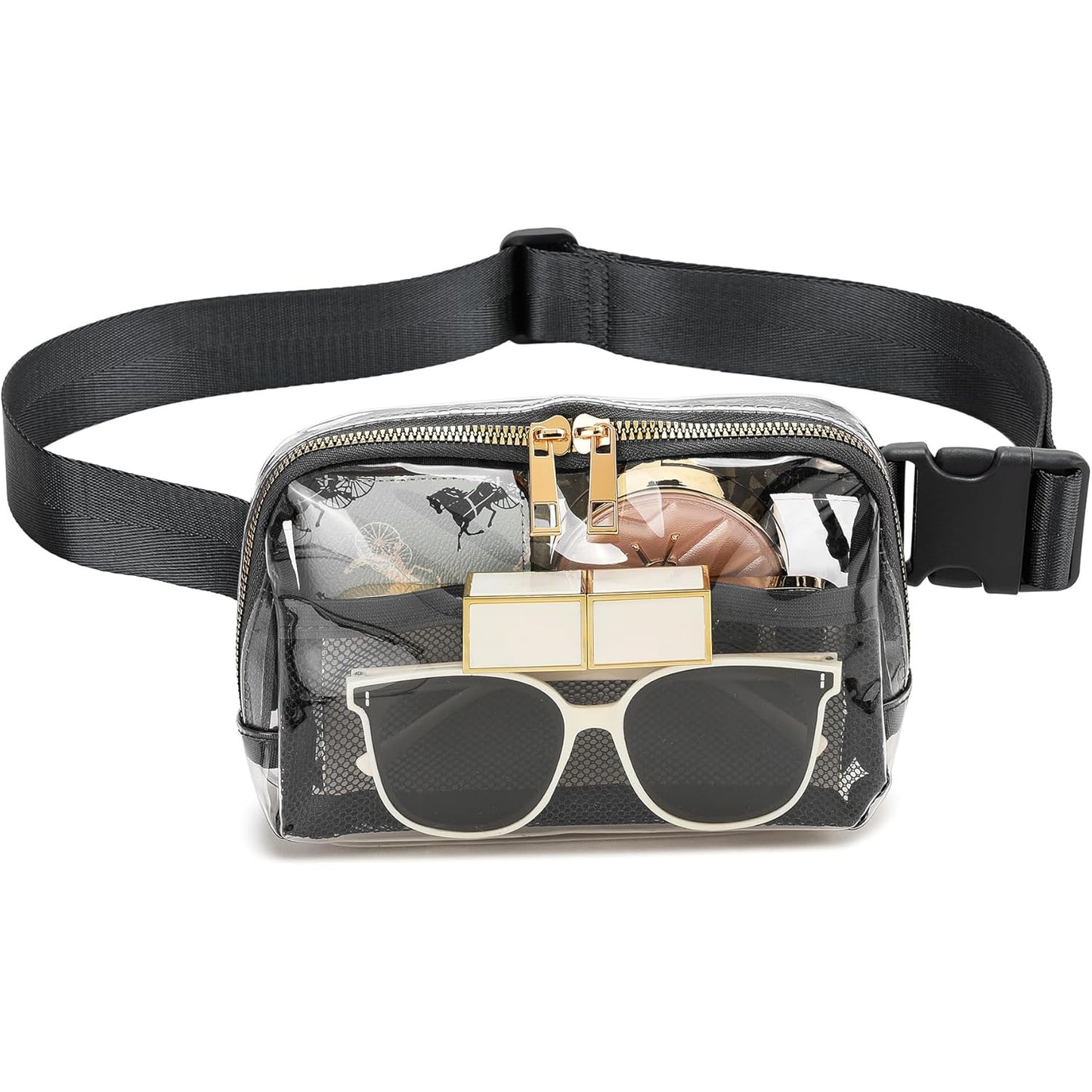 Clear Belt Bag with Adjustable Strap, Black