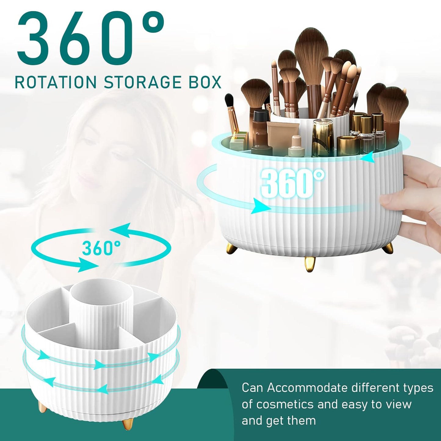 360° Rotating Makeup Brush Organizer, White