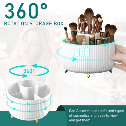 360° Rotating Makeup Brush Organizer, White