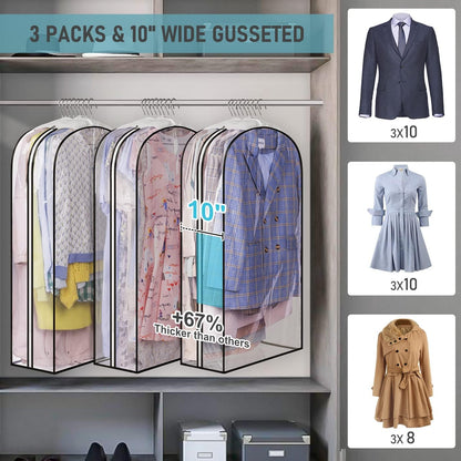 Clear Garment Bags for Hanging Clothes 3 Units 60x102x25.5cm