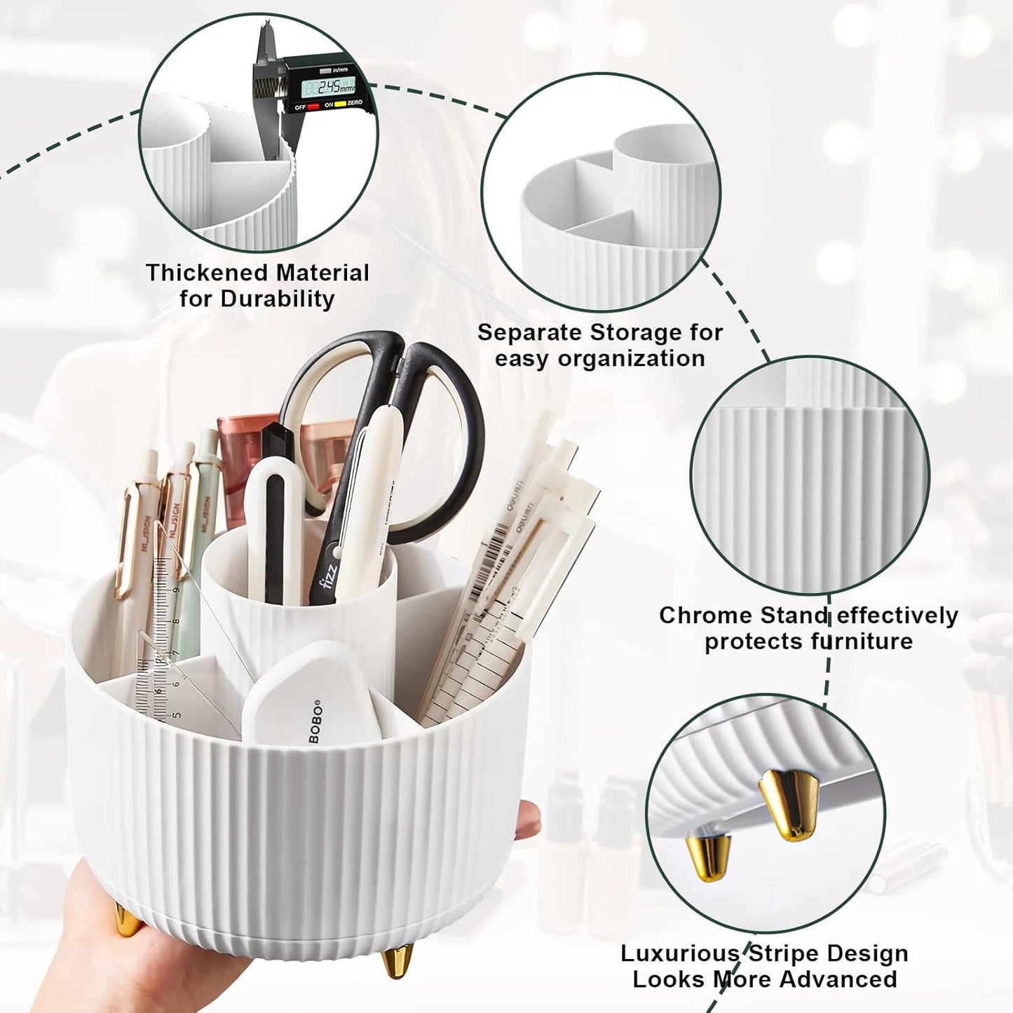 360° Rotating Makeup Brush Organizer, White