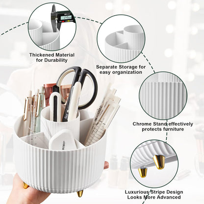 360° Rotating Makeup Brush Organizer, White