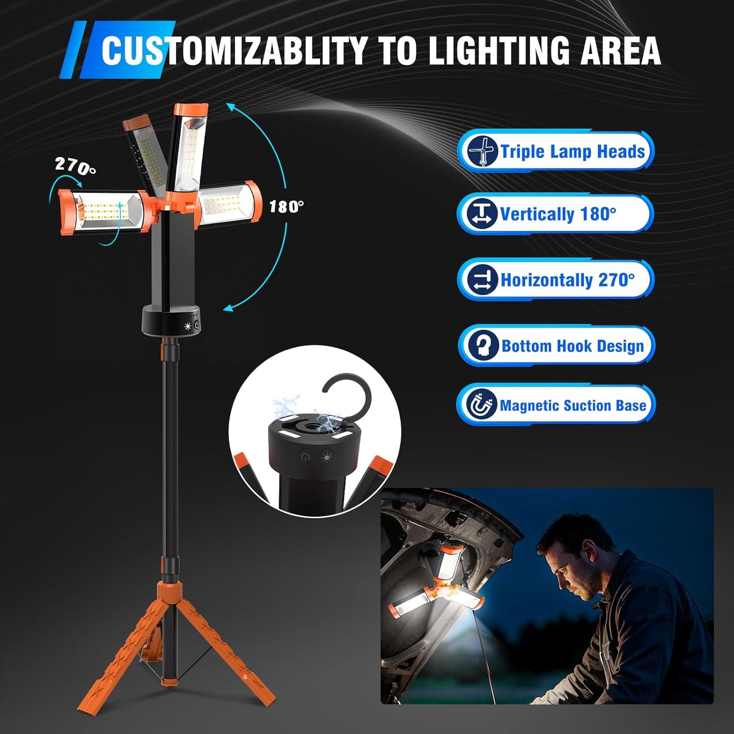 Camping Light with 79" Detachable Tripod