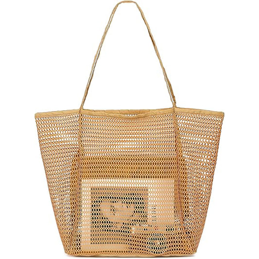 Woven Straw Beach Tote Bag, Khaki