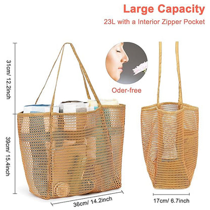 Woven Straw Beach Tote Bag, Khaki