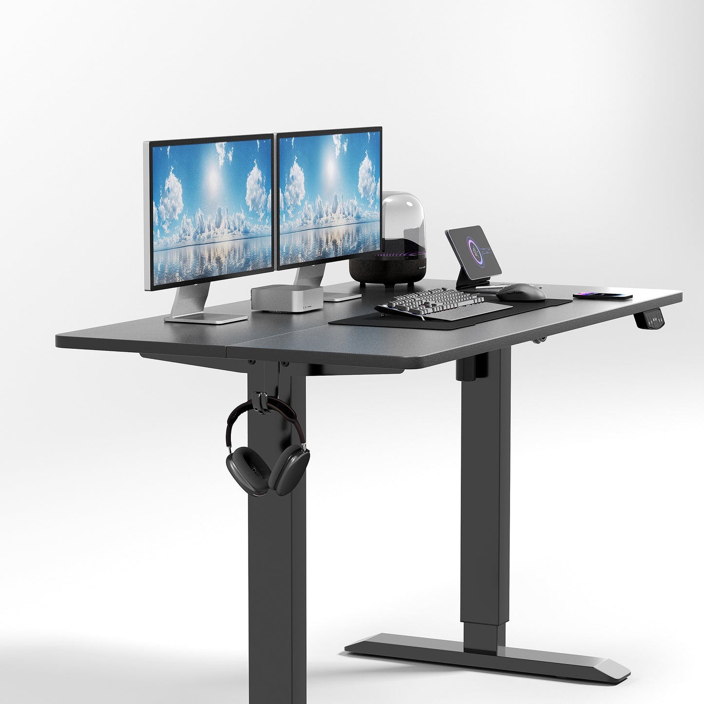 Height Adjustable Computer Desk with Power Outlets, Black
