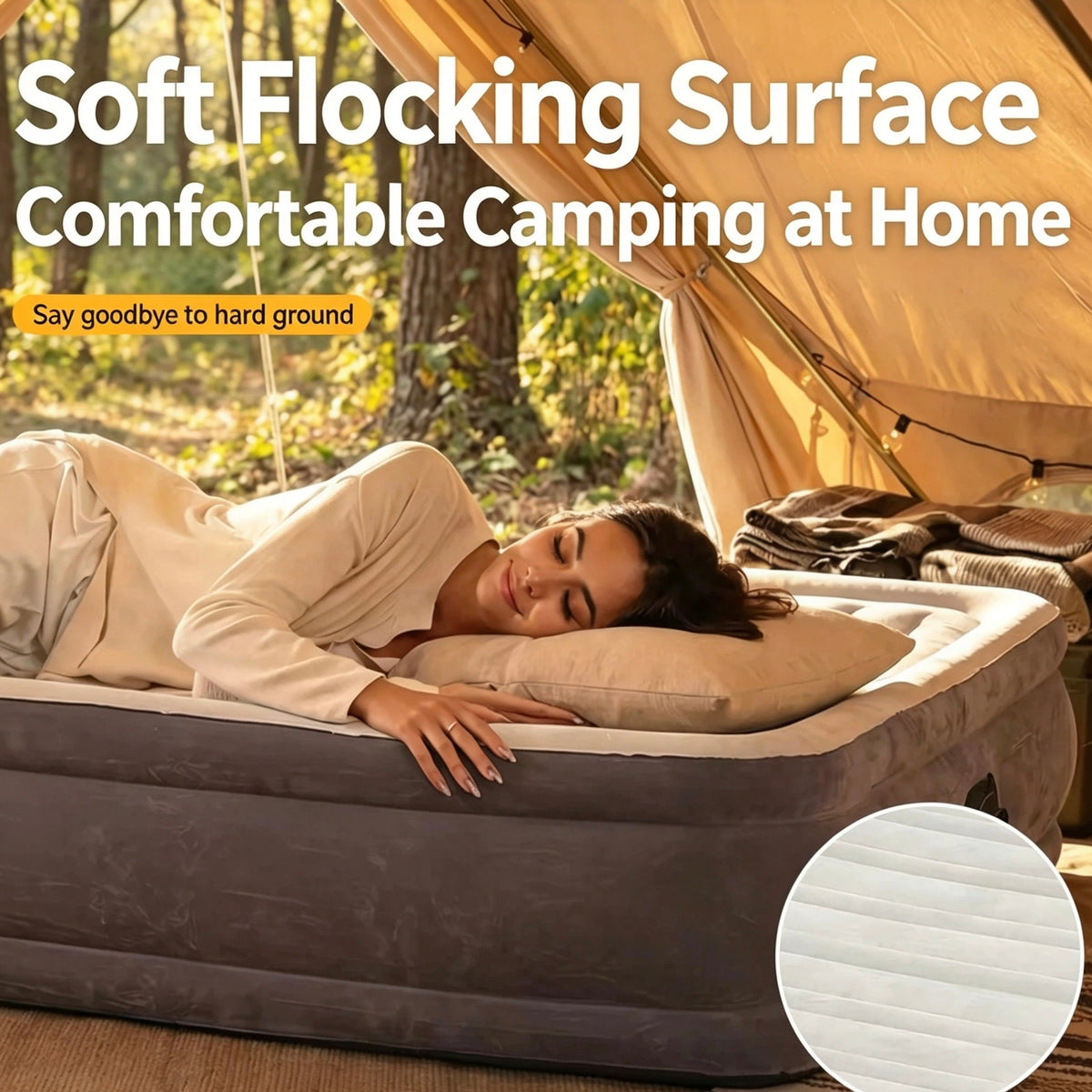 Raised Inflatable Air Mattress with Built-in Electric Pump, Flocked Air Bed for Home Guest & Camping