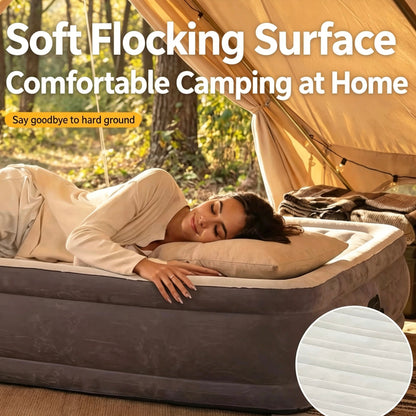 Raised Inflatable Air Mattress with Built-in Electric Pump, Flocked Air Bed for Home Guest & Camping