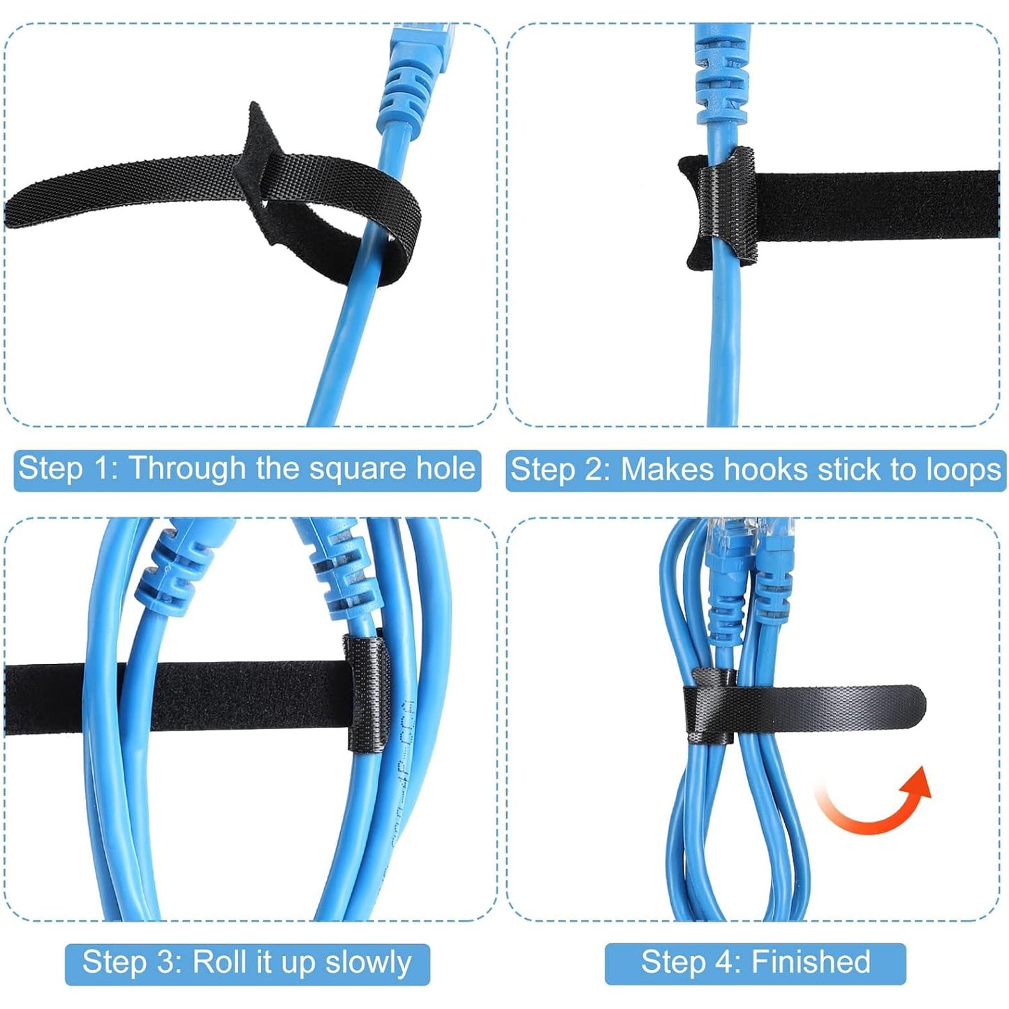 Reusable Cable Ties 8Inch 100 Units, Black