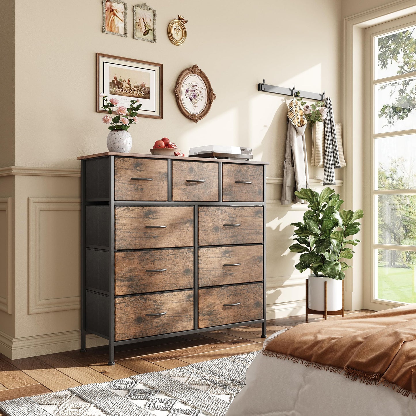 Dresser for Bedroom with 9 Drawers, Brown