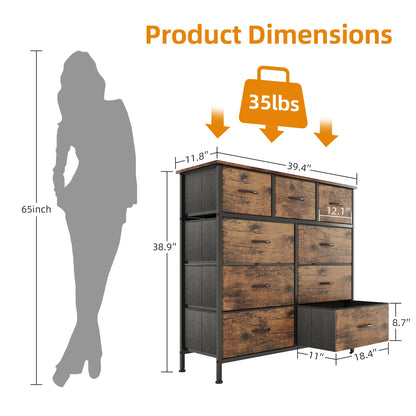 Dresser for Bedroom with 9 Drawers, Brown