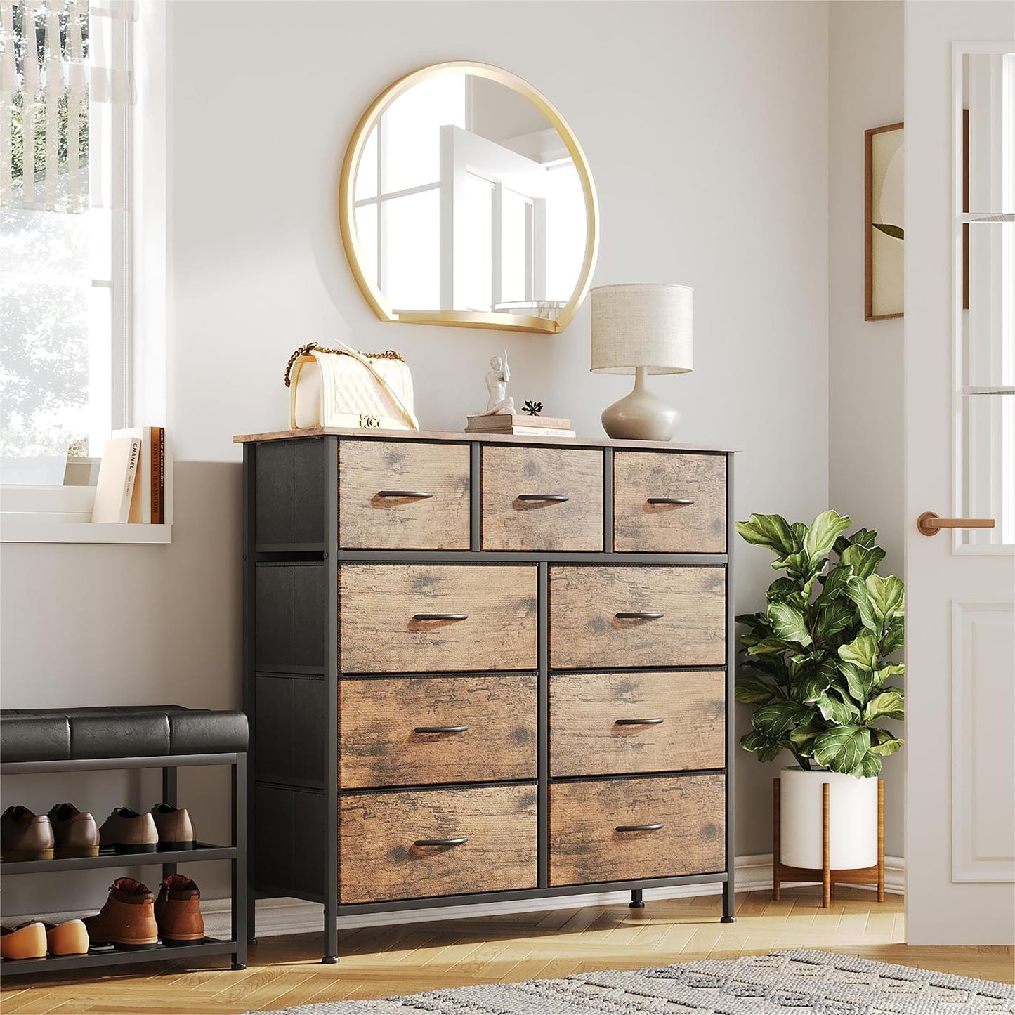Dresser for Bedroom with 9 Drawers, Brown
