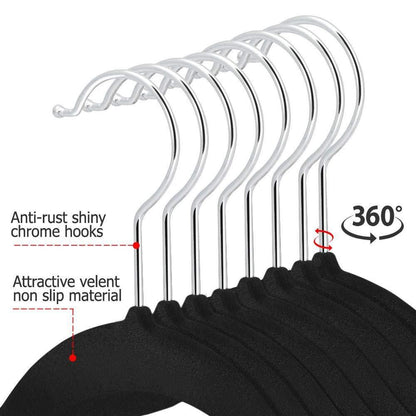 Velvet Closet Clothes Hangers with Adjustable Clips 10 Units 16 Inch, Black